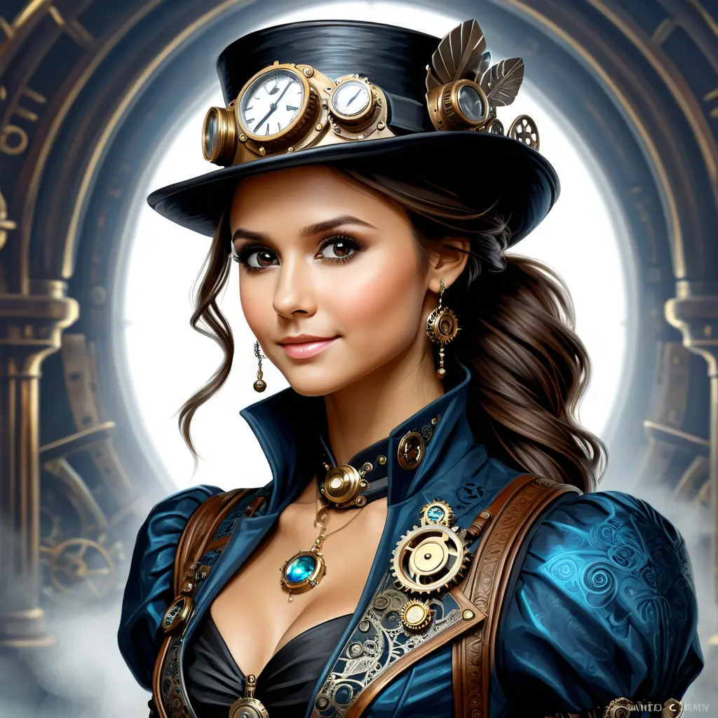 Steampunk portrait of Nina Dobrev, Highly Detailed, Intricate, Artstation, Beautiful, Digital Painting, Sharp Focus, Concept Art, Elegant