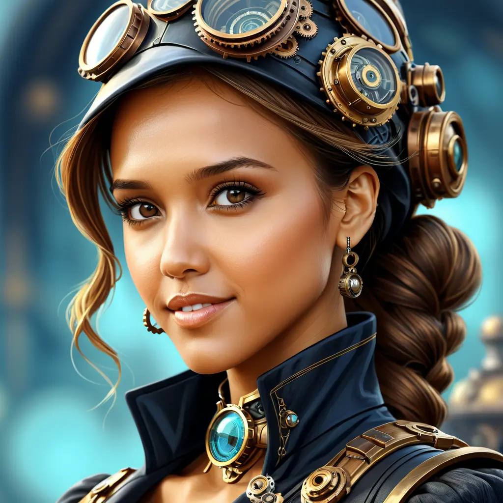 Steampunk portrait of Jessica Alba, Highly Detailed, Intricate, Artstation, Beautiful, Digital Painting, Sharp Focus, Concept Art, Elegant