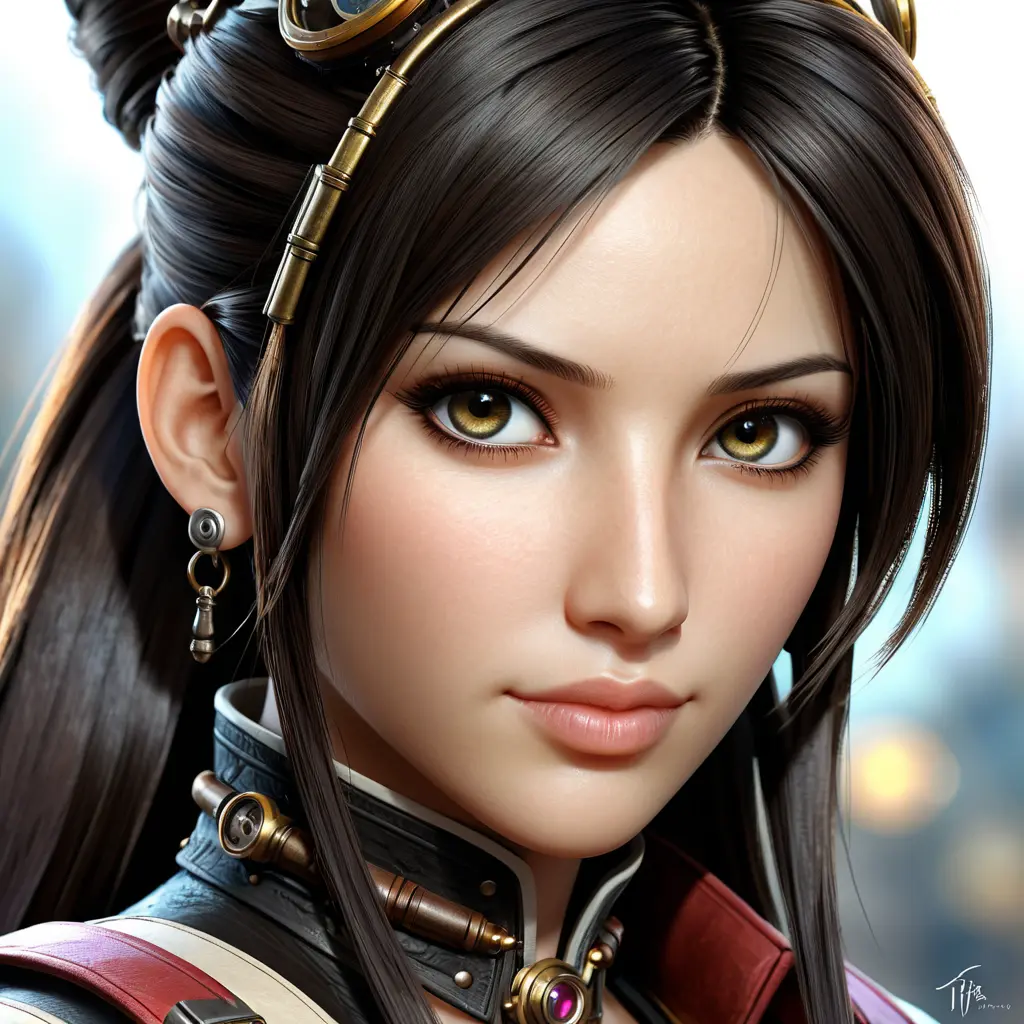 Steampunk portrait of Tifa Lockhart, Highly Detailed, Intricate, Artstation, Beautiful, Digital Painting, Sharp Focus, Concept Art, Elegant