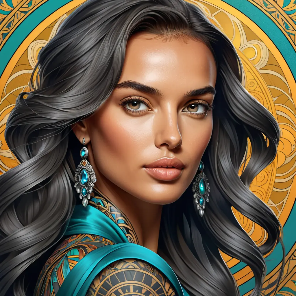 Colorful portrait of a tattooed Irina Shayk with a grey scale face, 4k, Highly Detailed, Hyper Detailed, Powerful, Artstation, Vintage Illustration, Digital Painting, Sharp Focus, Smooth, Concept Art by Stanley Artgerm Lau, Alphonse Mucha, Greg Rutkowski