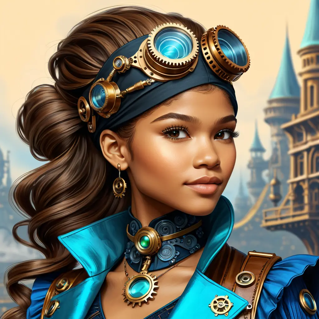 Steampunk portrait of Zendaya, Highly Detailed, Intricate, Artstation, Beautiful, Digital Painting, Sharp Focus, Concept Art, Elegant