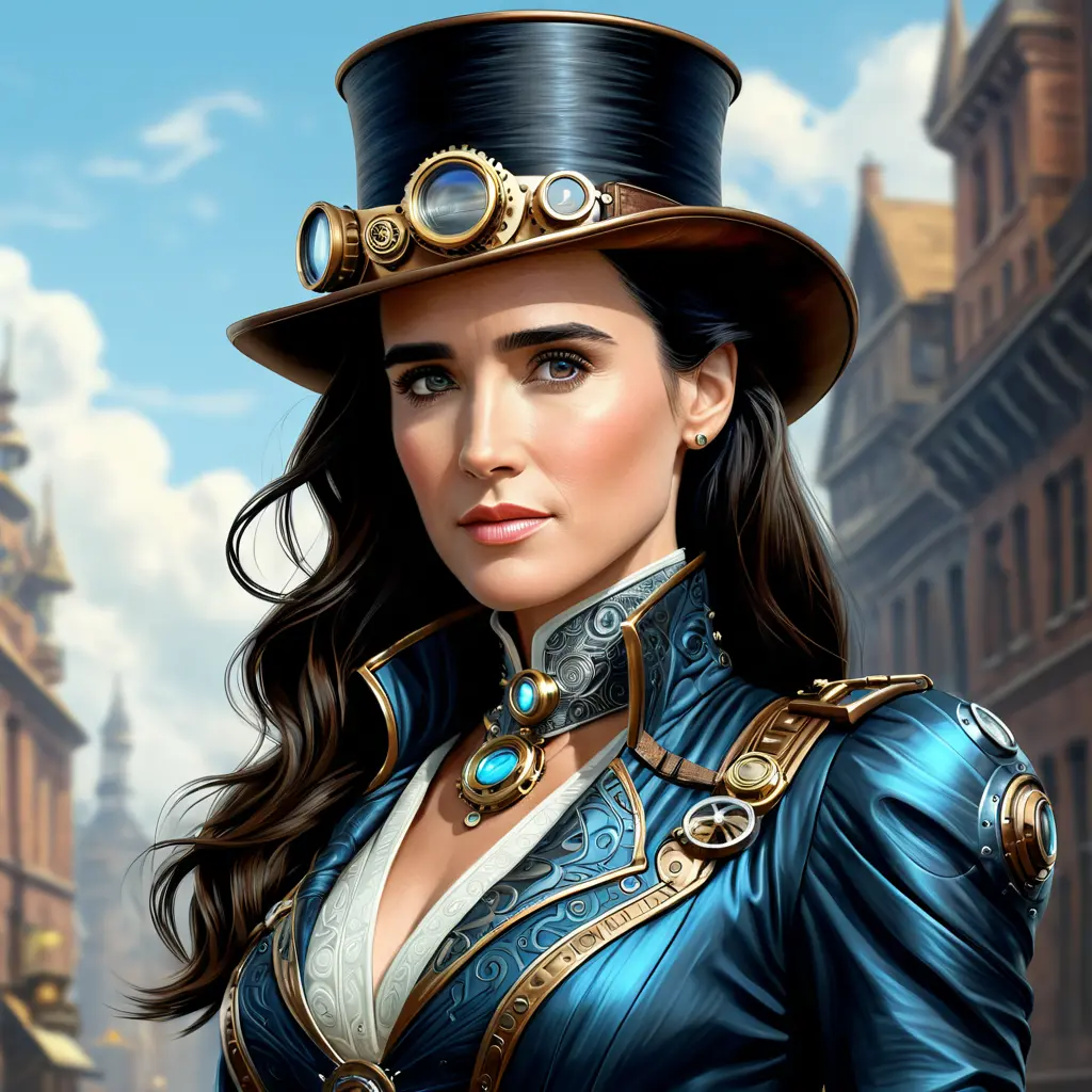 Steampunk portrait of Jennifer Connelly, Highly Detailed, Intricate, Artstation, Beautiful, Digital Painting, Sharp Focus, Concept Art, Elegant