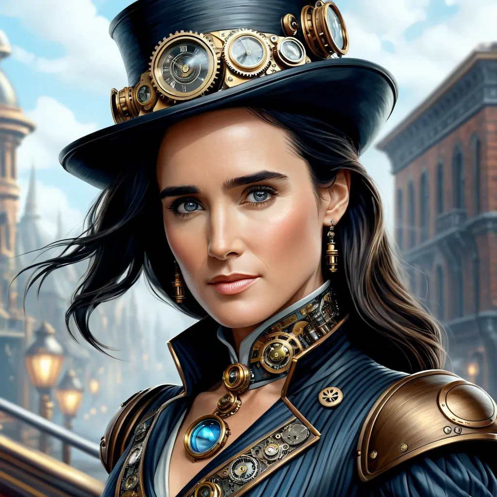 Steampunk portrait of Jennifer Connelly, Highly Detailed, Intricate, Artstation, Beautiful, Digital Painting, Sharp Focus, Concept Art, Elegant