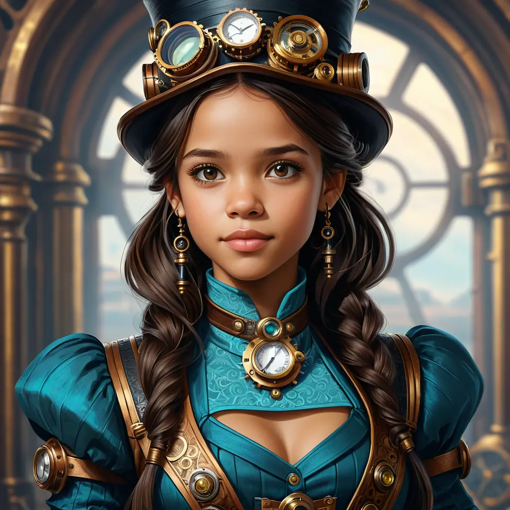 Steampunk portrait of Jenna Ortega, Highly Detailed, Intricate, Artstation, Beautiful, Digital Painting, Sharp Focus, Concept Art, Elegant