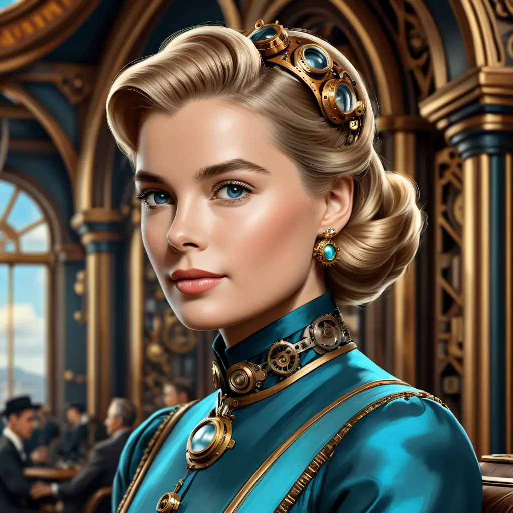 Steampunk portrait of Grace Kelly, Highly Detailed, Intricate, Artstation, Beautiful, Digital Painting, Sharp Focus, Concept Art, Elegant