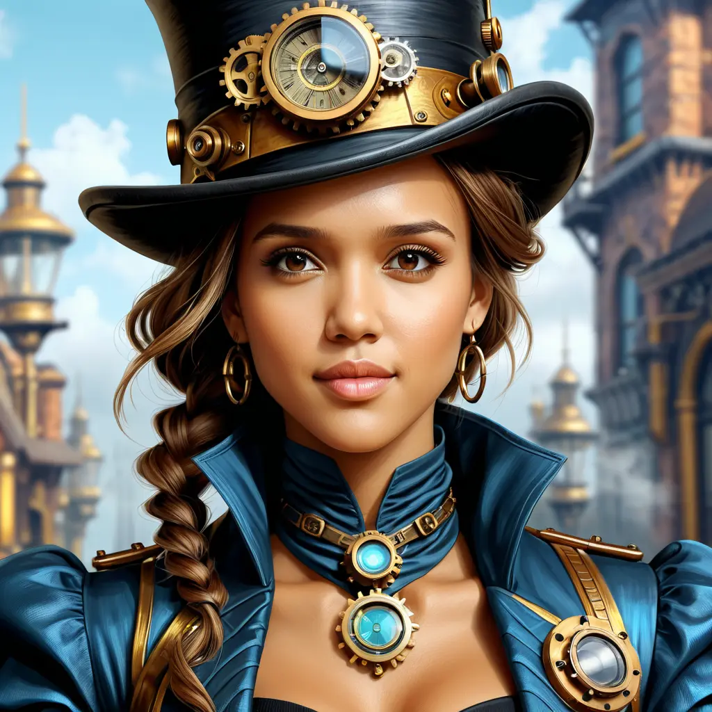 Steampunk portrait of Jessica Alba, Highly Detailed, Intricate, Artstation, Beautiful, Digital Painting, Sharp Focus, Concept Art, Elegant