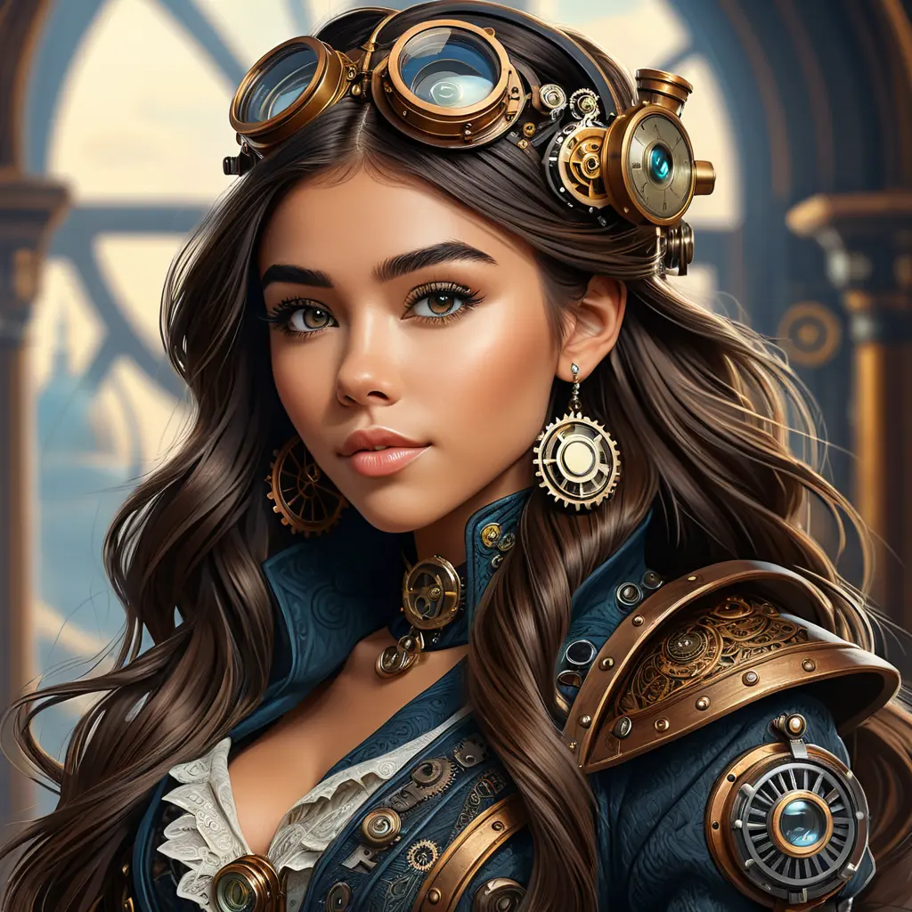 Steampunk portrait of Madison Beer, Highly Detailed, Intricate, Artstation, Beautiful, Digital Painting, Sharp Focus, Concept Art, Elegant