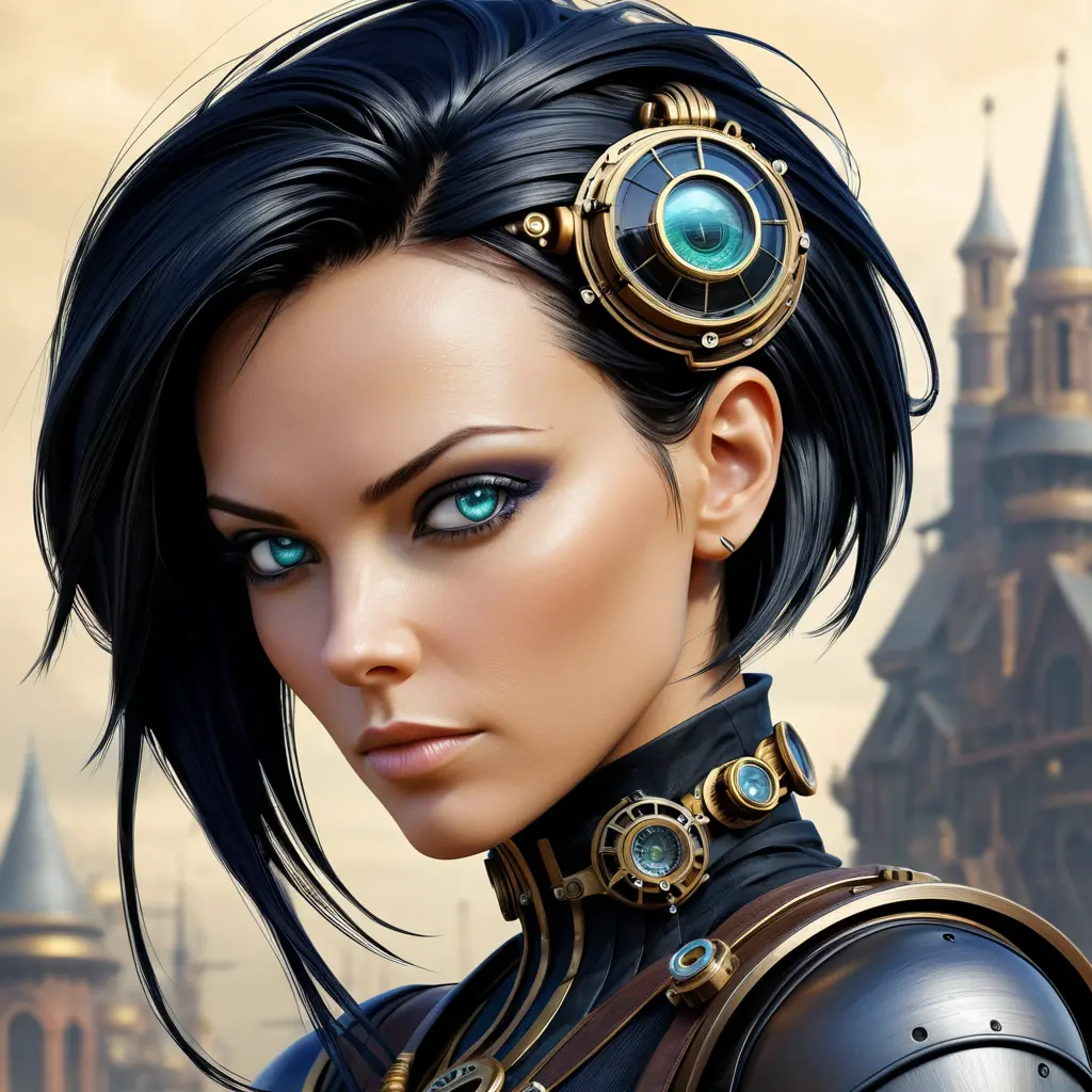 Steampunk portrait of Aeon Flux, Highly Detailed, Intricate, Artstation, Beautiful, Digital Painting, Sharp Focus, Concept Art, Elegant