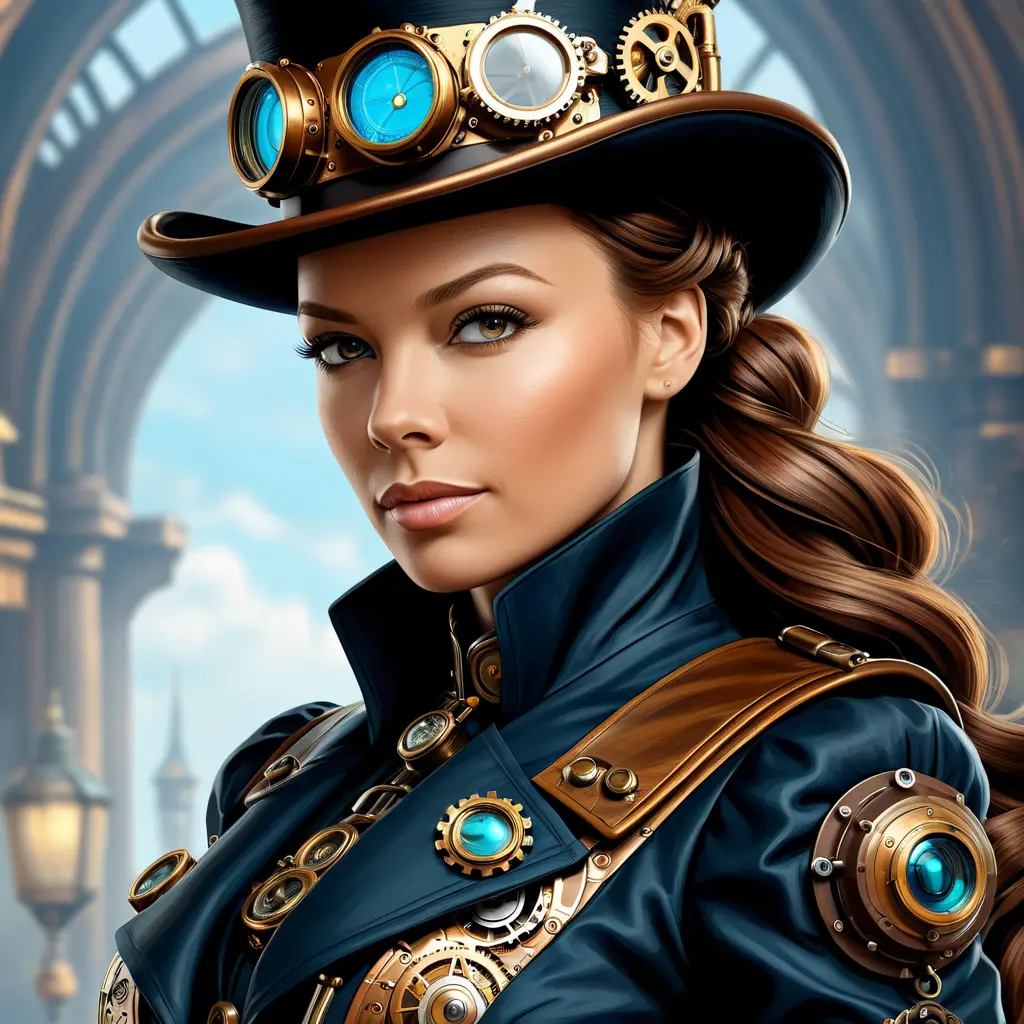 Steampunk portrait of Rebecca Ferguson, Highly Detailed, Intricate, Artstation, Beautiful, Digital Painting, Sharp Focus, Concept Art, Elegant