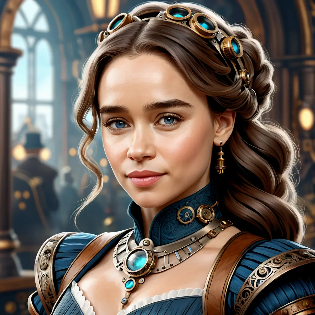 Steampunk portrait of Emilia Clarke, Highly Detailed, Intricate, Artstation, Beautiful, Digital Painting, Sharp Focus, Concept Art, Elegant