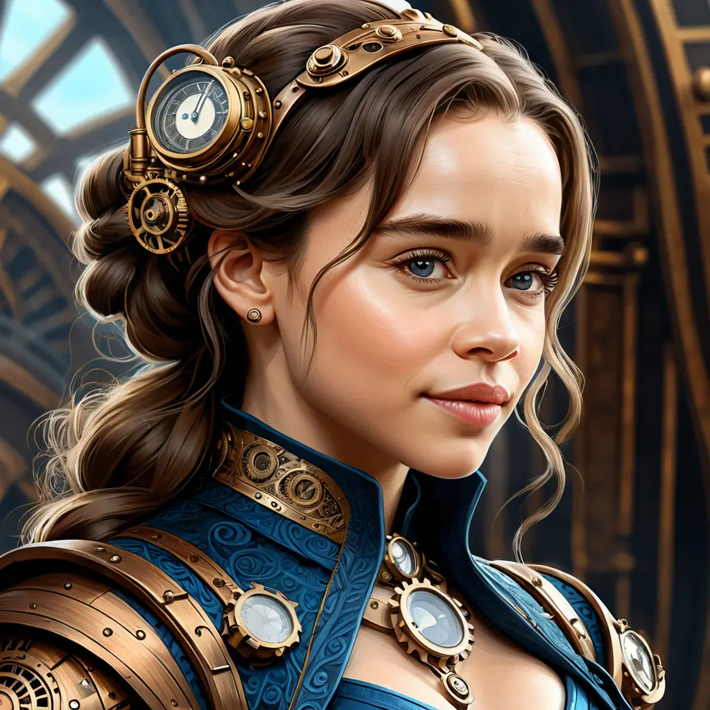 Steampunk portrait of Emilia Clarke, Highly Detailed, Intricate, Artstation, Beautiful, Digital Painting, Sharp Focus, Concept Art, Elegant