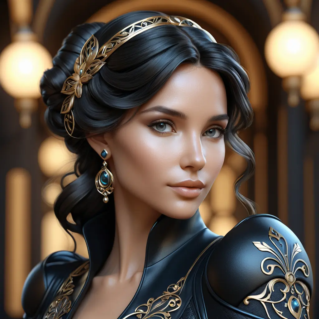 Alluring matte portrait of a beautiful Seraphine in black leather, 8k, Highly Detailed, Intricate, Half Body, Realistic, Sharp Focus, Volumetric Lighting, Fantasy, Elegant by Stanley Artgerm Lau, Alphonse Mucha, WLOP, Stefan Kostic