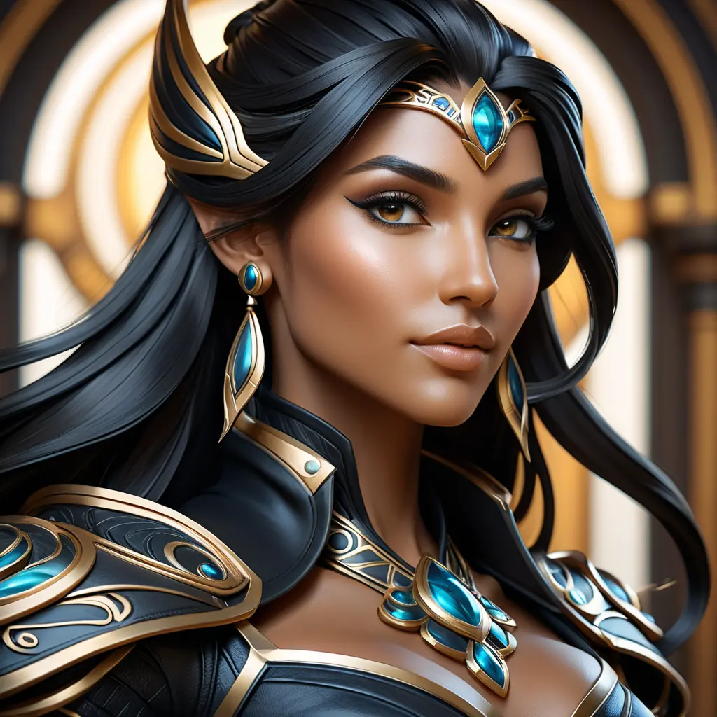 Alluring matte portrait of a beautiful Sivir in black leather, 8k, Highly Detailed, Intricate, Half Body, Realistic, Sharp Focus, Volumetric Lighting, Fantasy, Elegant by Stanley Artgerm Lau, Alphonse Mucha, WLOP, Stefan Kostic