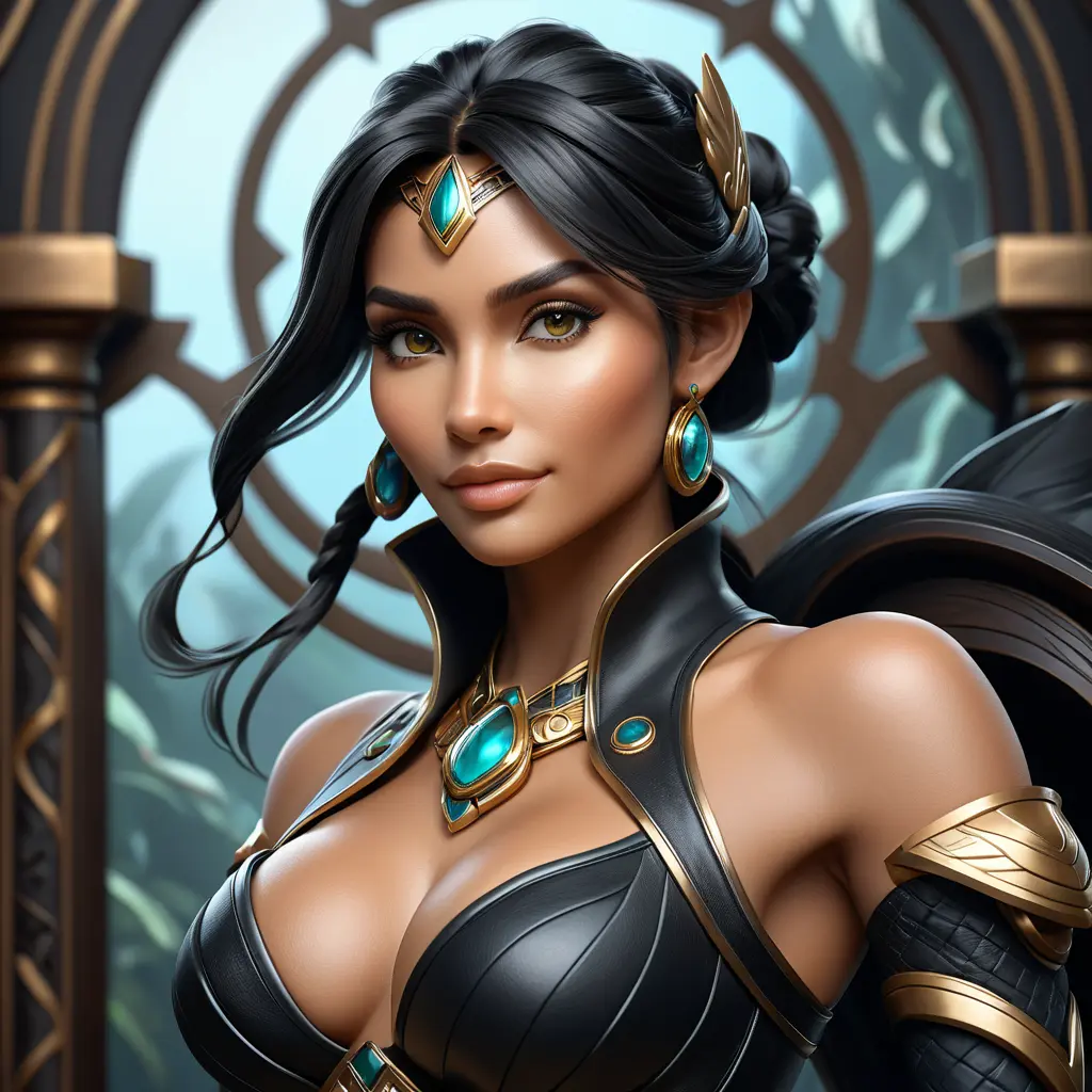 Alluring matte portrait of a beautiful Nidalee in black leather, 8k, Highly Detailed, Intricate, Half Body, Realistic, Sharp Focus, Volumetric Lighting, Fantasy, Elegant by Stanley Artgerm Lau, Alphonse Mucha, WLOP, Stefan Kostic