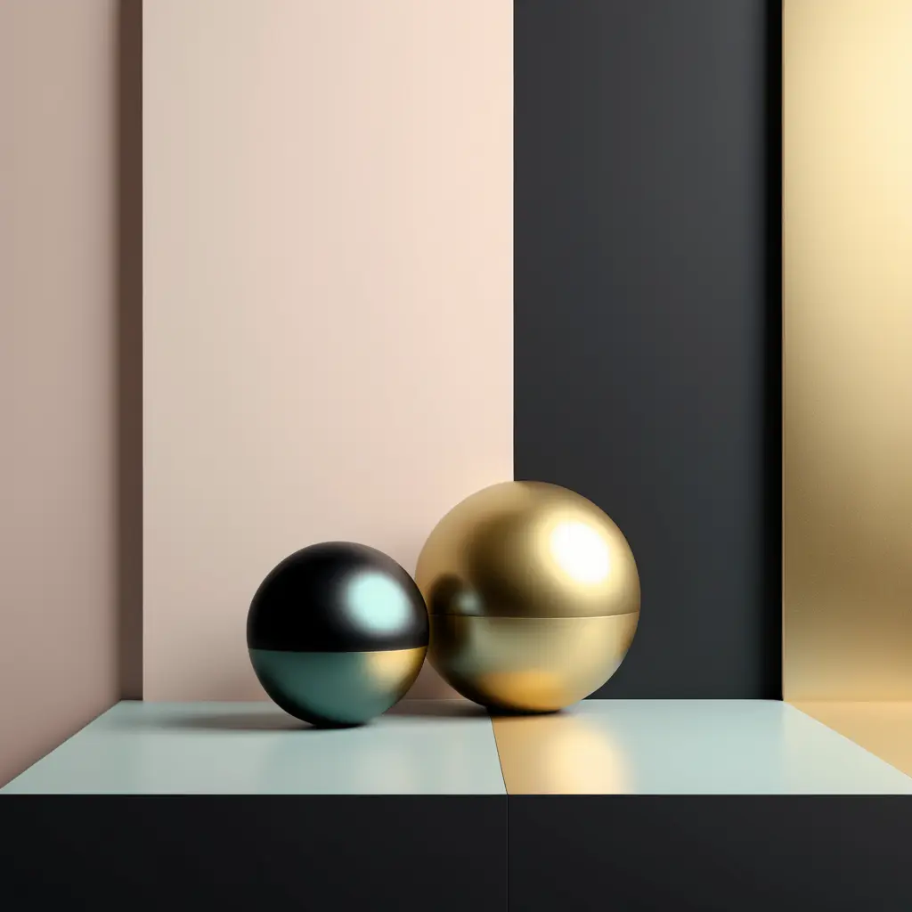 Muted tones of pastel black and gold, evoking a sense of calmness, endless muse, Minimalism, Digital Art, 3D art, Elegant