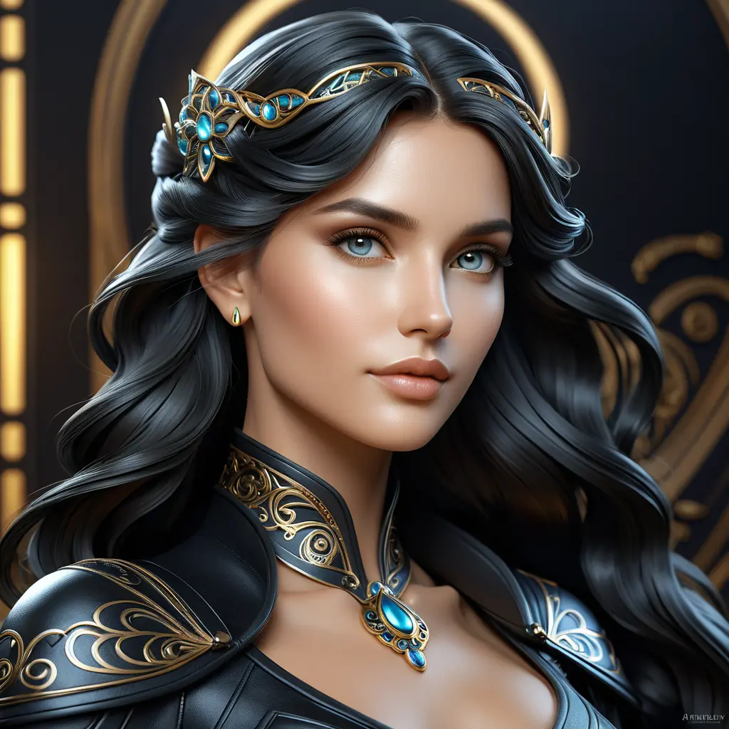 Alluring matte portrait of the beautiful goddess Selene in black leather, 8k, Highly Detailed, Intricate, Realistic, Sharp Focus, Volumetric Lighting, Fantasy, Elegant by Stanley Artgerm Lau, Alphonse Mucha, WLOP