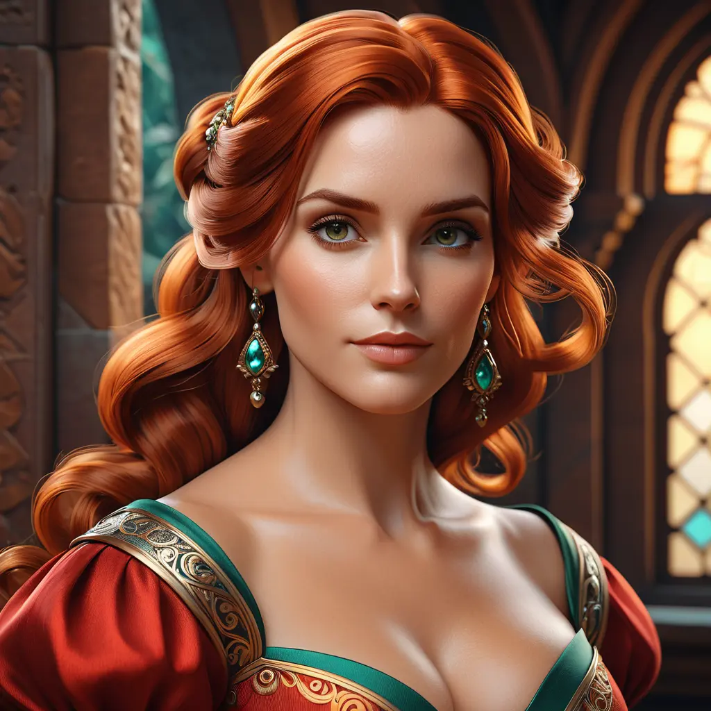 Alluring matte portrait of a beautiful Triss Merigold in a Red Dress, 8k, Highly Detailed, Intricate, Half Body, Realistic, Sharp Focus, Volumetric Lighting, Fantasy, Elegant by Stanley Artgerm Lau, Alphonse Mucha, WLOP