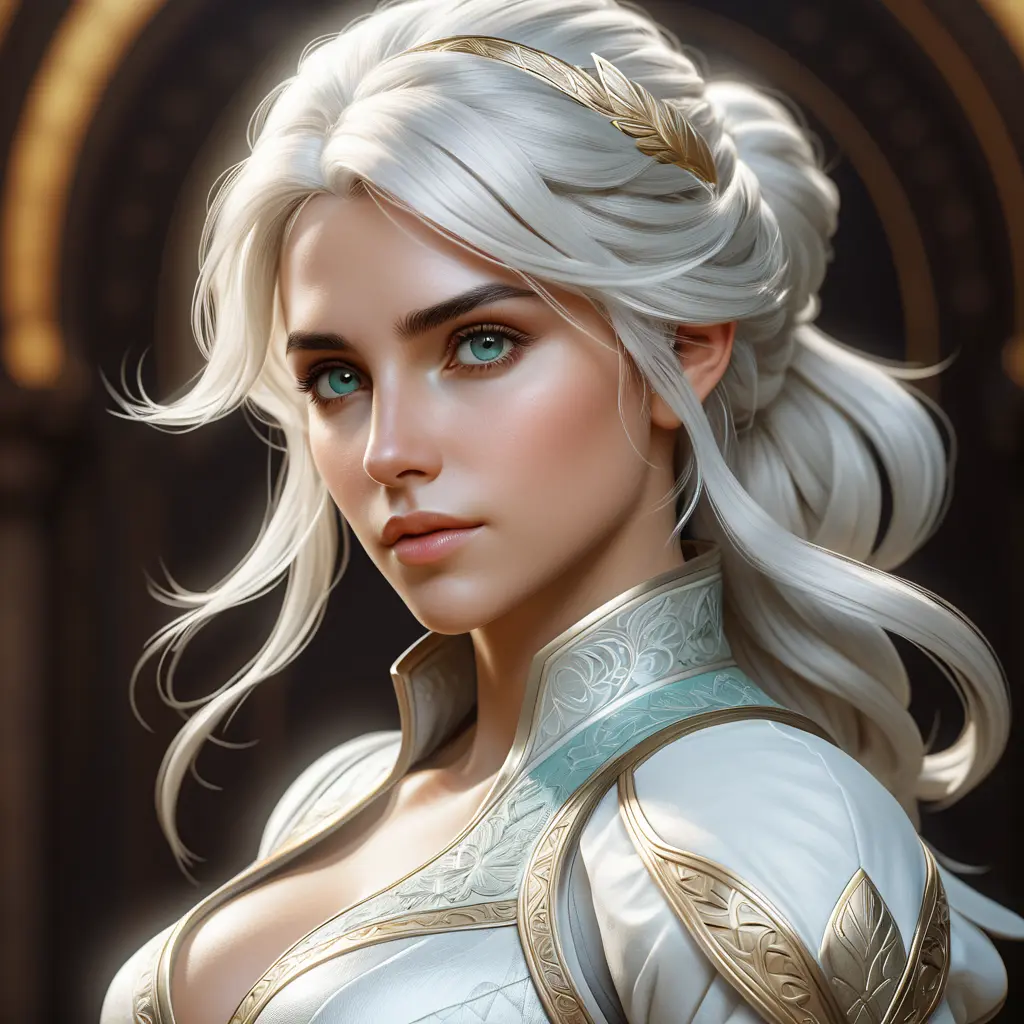 Alluring matte portrait of a beautiful Ciri in White, 8k, Highly Detailed, Intricate, Half Body, Realistic, Sharp Focus, Volumetric Lighting, Fantasy, Elegant by Stanley Artgerm Lau, Alphonse Mucha, WLOP