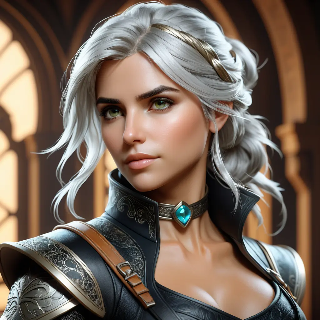 Alluring matte portrait of a beautiful Ciri wearing black leather, 8k, Highly Detailed, Intricate, Half Body, Realistic, Sharp Focus, Volumetric Lighting, Fantasy, Elegant by Stanley Artgerm Lau, Alphonse Mucha, WLOP