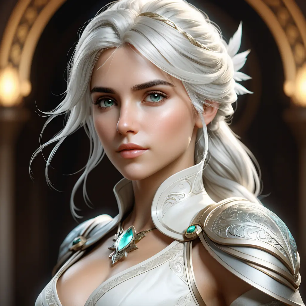 Alluring matte portrait of a beautiful Ciri in White, 8k, Highly Detailed, Intricate, Half Body, Realistic, Sharp Focus, Volumetric Lighting, Fantasy, Elegant by Stanley Artgerm Lau, Alphonse Mucha, WLOP