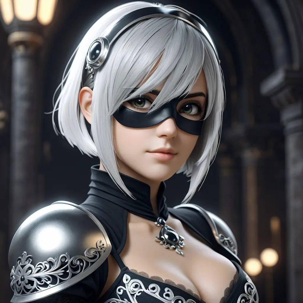 Alluring matte portrait of a beautiful 2B from Nier Automata in the style of Stefan Kostic, 8k, Highly Detailed, Intricate, Half Body, Realistic, Sharp Focus, Volumetric Lighting, Fantasy, Elegant by Stanley Artgerm Lau, Greg Rutkowski