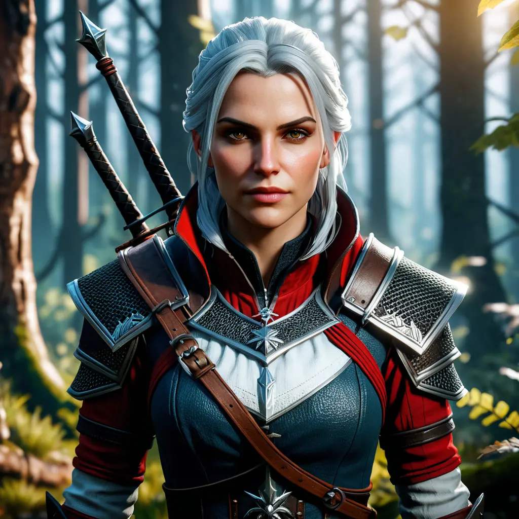 Portrait of an alluring witcher 3 female rouge assassin in an epic forest, 4k, Highly Detailed, Beautiful, Cinematic Lighting, Sharp Focus, Volumetric Lighting, Closeup Portrait, Concept Art