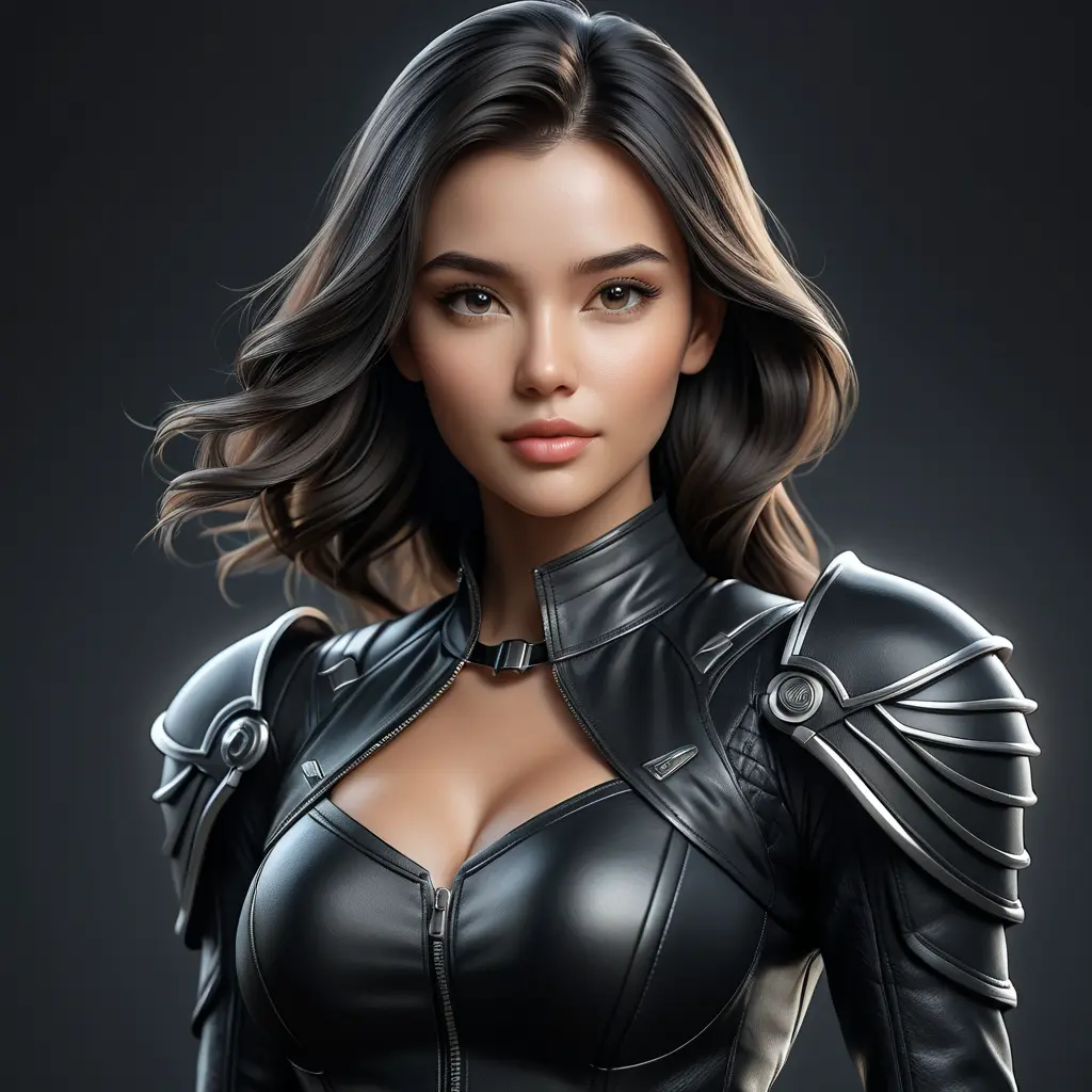 Alluring matte portrait of a beautiful A2 wearing black leather, 8k, Highly Detailed, Intricate, Half Body, Realistic, Sharp Focus, Volumetric Lighting, Fantasy, Elegant by Stanley Artgerm Lau, WLOP