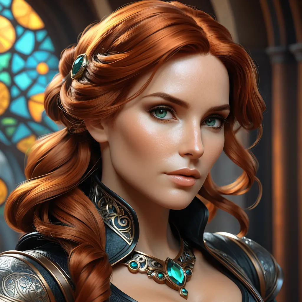 Alluring matte portrait of a beautiful Triss Merigold wearing black leather, 8k, Highly Detailed, Intricate, Half Body, Realistic, Sharp Focus, Volumetric Lighting, Fantasy, Elegant by Stanley Artgerm Lau, Alphonse Mucha, WLOP