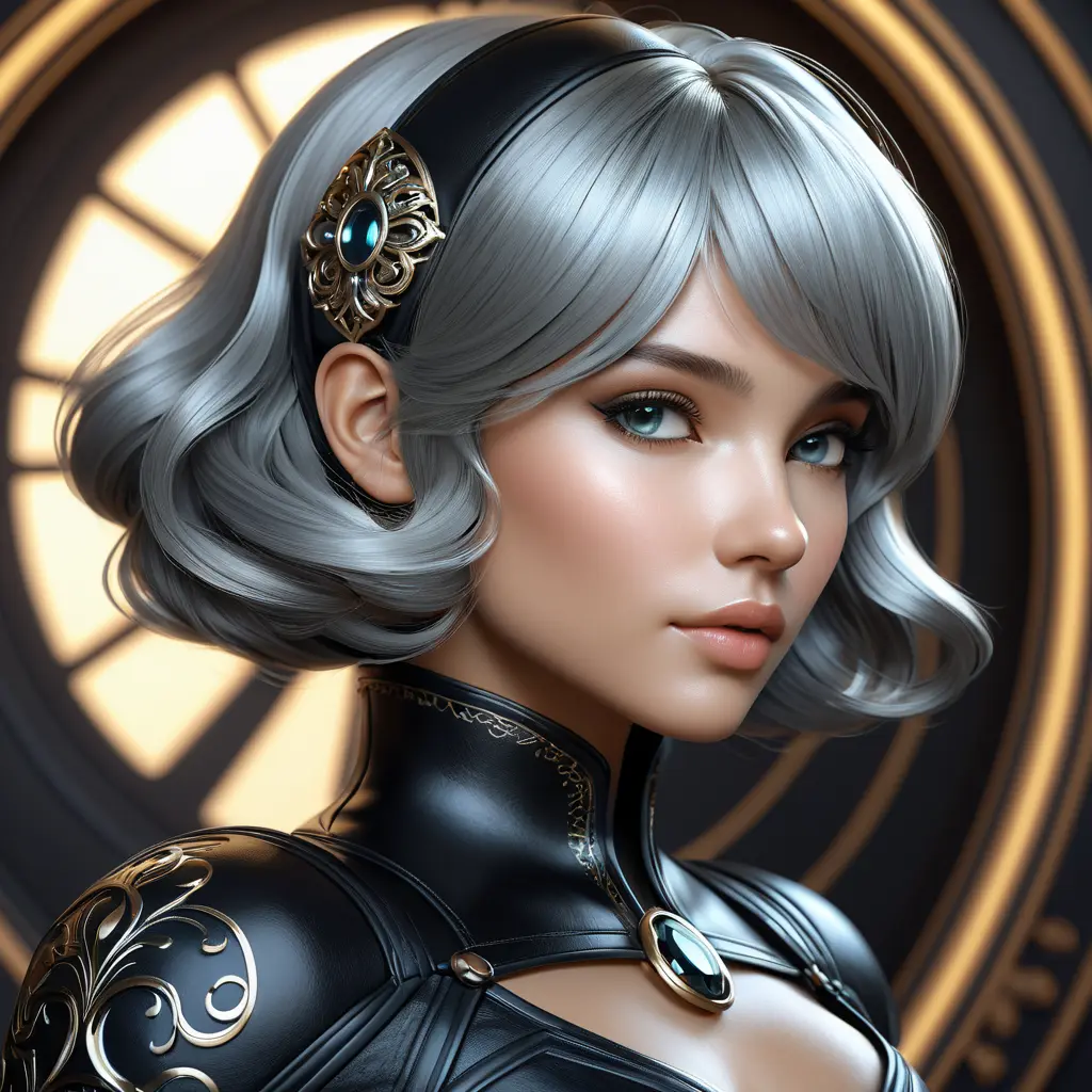 Alluring matte portrait of a beautiful 2B in black leather, 8k, Highly Detailed, Intricate, Half Body, Realistic, Sharp Focus, Volumetric Lighting, Fantasy, Elegant by Stanley Artgerm Lau, Alphonse Mucha, WLOP, Stefan Kostic