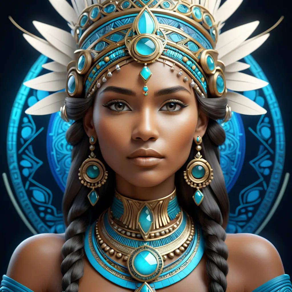 Alluring matte portrait of a beautiful mystical tribal queen, 8k, Highly Detailed, Intricate, Half Body, Realistic, Sharp Focus, Volumetric Lighting, Fantasy, Elegant by Alphonse Mucha