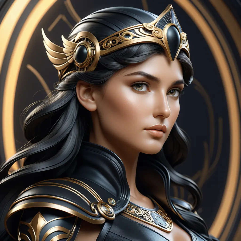 Alluring matte portrait of the beautiful goddess Athena in black leather, 8k, Highly Detailed, Intricate, Realistic, Sharp Focus, Volumetric Lighting, Fantasy, Elegant by Stanley Artgerm Lau, Alphonse Mucha, WLOP