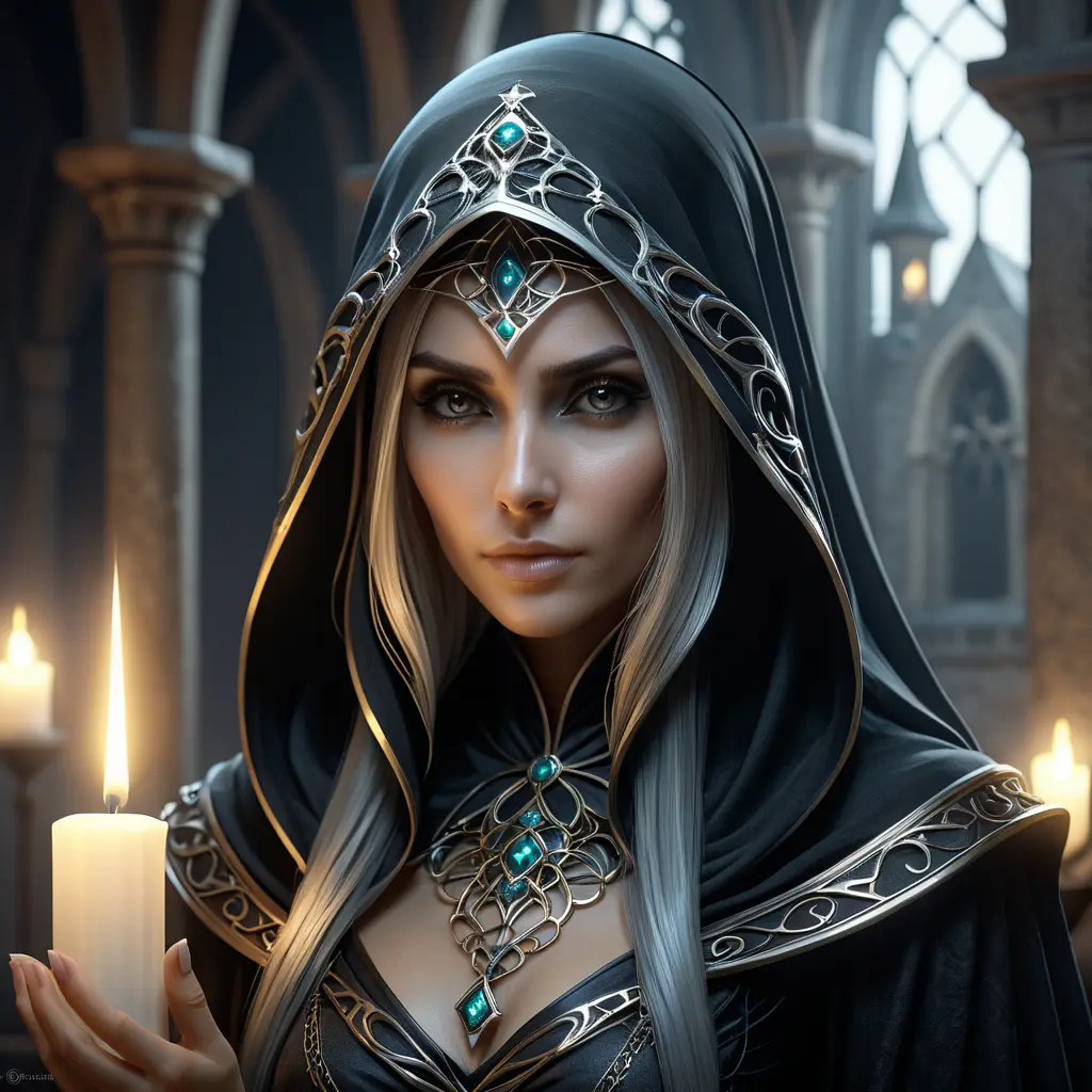 Veiled female necromancer, 8k, Gothic and Fantasy, Elden Ring, Photo Realistic, Dynamic Lighting by Stanley Artgerm Lau, Greg Rutkowski