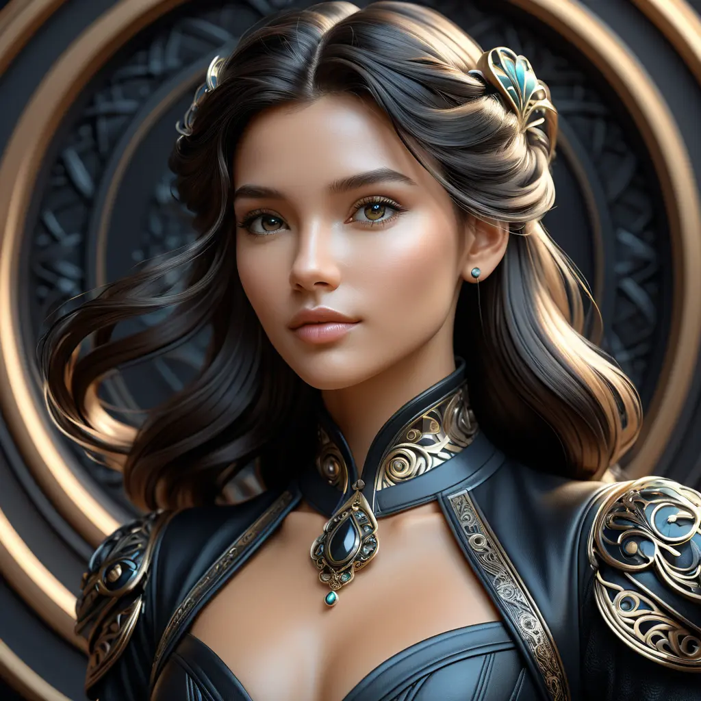 Alluring matte portrait of a beautiful A2 in black leather, 8k, Highly Detailed, Intricate, Half Body, Realistic, Sharp Focus, Volumetric Lighting, Fantasy, Elegant by Stanley Artgerm Lau, Alphonse Mucha, WLOP, Stefan Kostic