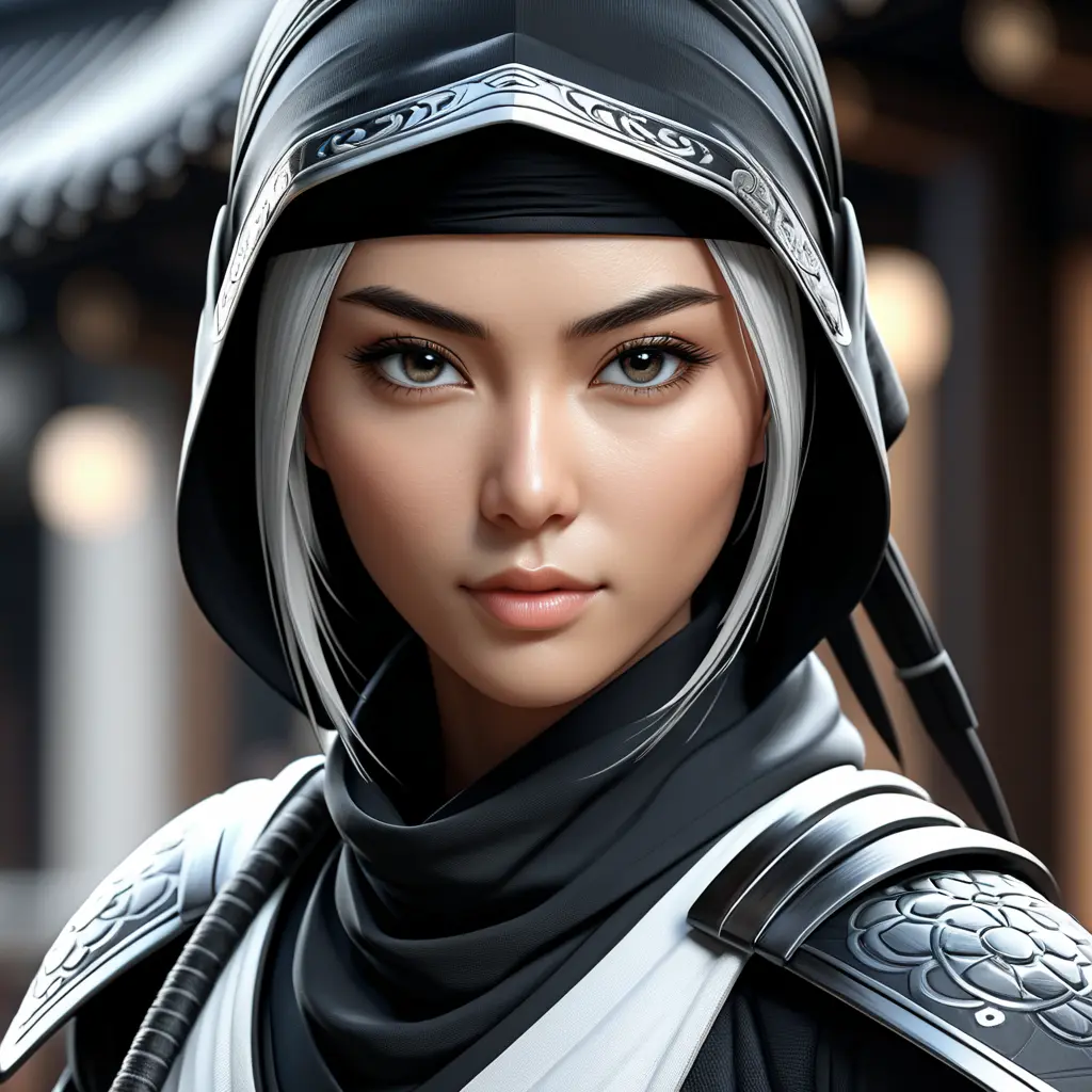 Black & White closeup of a beautiful female ninja, 8k, Highly Detailed, Artstation, Beautiful, Digital Illustration, Sharp Focus, Unreal Engine, Concept Art by Stanley Artgerm Lau