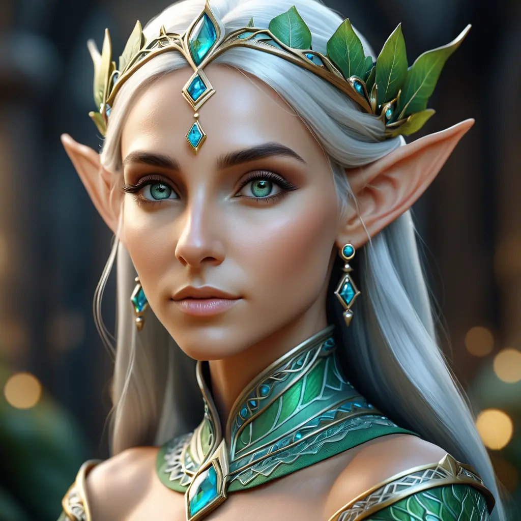 Alluring highly detailed matte portrait of a beautiful elf queen in the style of Stefan Kostic, 8k, High Definition, Highly Detailed, Intricate, Half Body, Realistic, Sharp Focus, Fantasy, Elegant