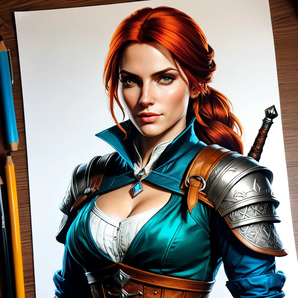 Triss Merigold from The Witcher in Assassin's Creed style, Highly Detailed, Vibrant Colors, Ink Art, Fantasy, Dark by Stanley Artgerm Lau