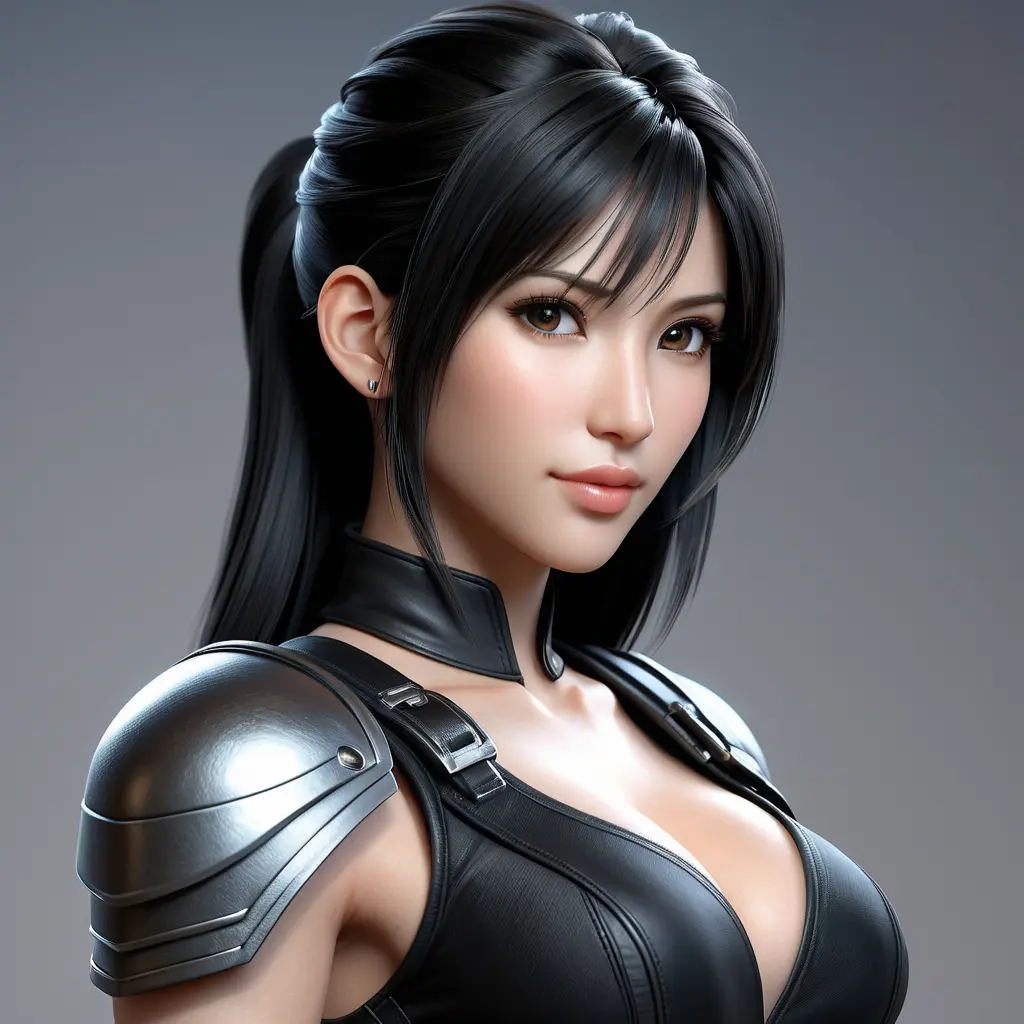 Alluring matte portrait of a beautiful Tifa Lockhart wearing black leather, 8k, Highly Detailed, Intricate, Half Body, Realistic, Sharp Focus, Volumetric Lighting, Fantasy, Elegant by Stanley Artgerm Lau, WLOP