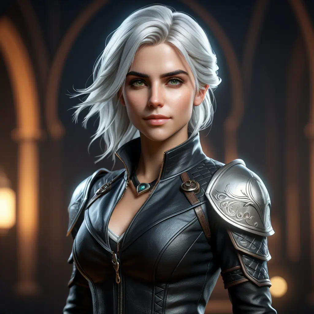 Alluring matte full body portrait of a beautiful Ciri wearing black leather, 8k, Highly Detailed, Intricate, Realistic, Sharp Focus, Volumetric Lighting, Fantasy, Elegant by Stanley Artgerm Lau, WLOP