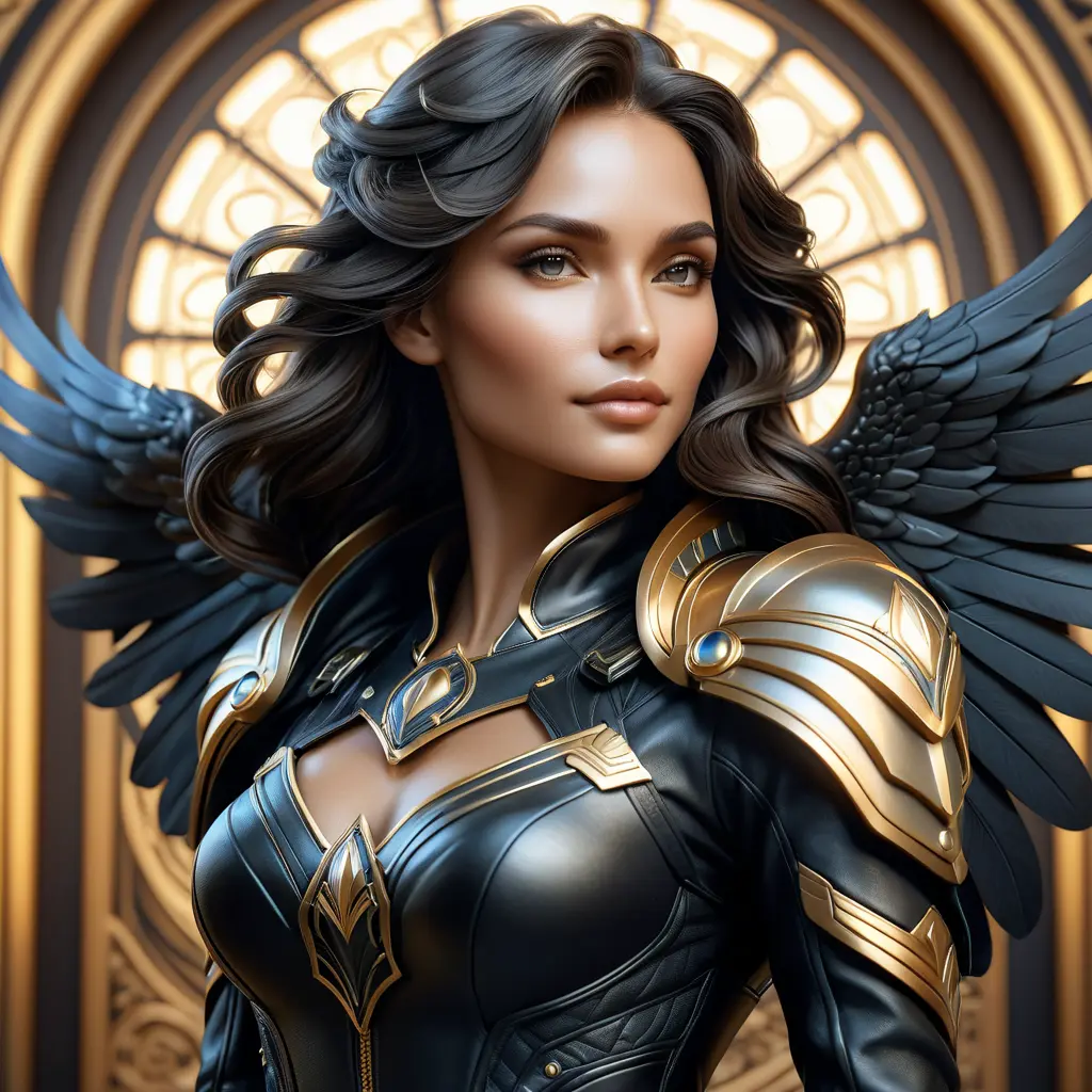 Alluring matte portrait of a beautiful Kayle in black leather, 8k, Highly Detailed, Intricate, Half Body, Realistic, Sharp Focus, Volumetric Lighting, Fantasy, Elegant by Stanley Artgerm Lau, Alphonse Mucha, WLOP, Stefan Kostic