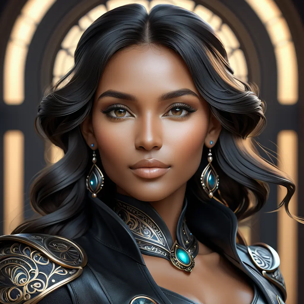 Alluring matte portrait of a beautiful Samira in black leather, 8k, Highly Detailed, Intricate, Half Body, Realistic, Sharp Focus, Volumetric Lighting, Fantasy, Elegant by Stanley Artgerm Lau, Alphonse Mucha, WLOP, Stefan Kostic