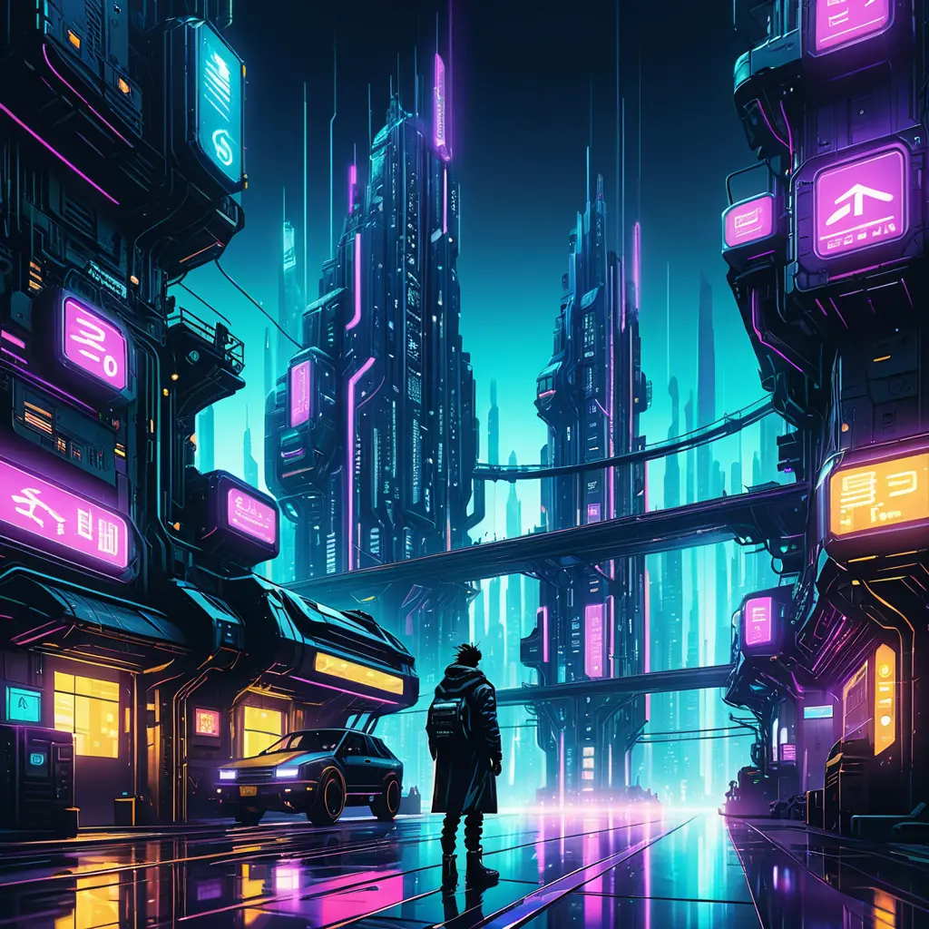 Detailed illustration of a cyberpunk Beneath a Steel Sky city at night, 8k, Intricate Details, Epic, Comic, Sharp Focus, Beautifully Lit by Alena Aenami