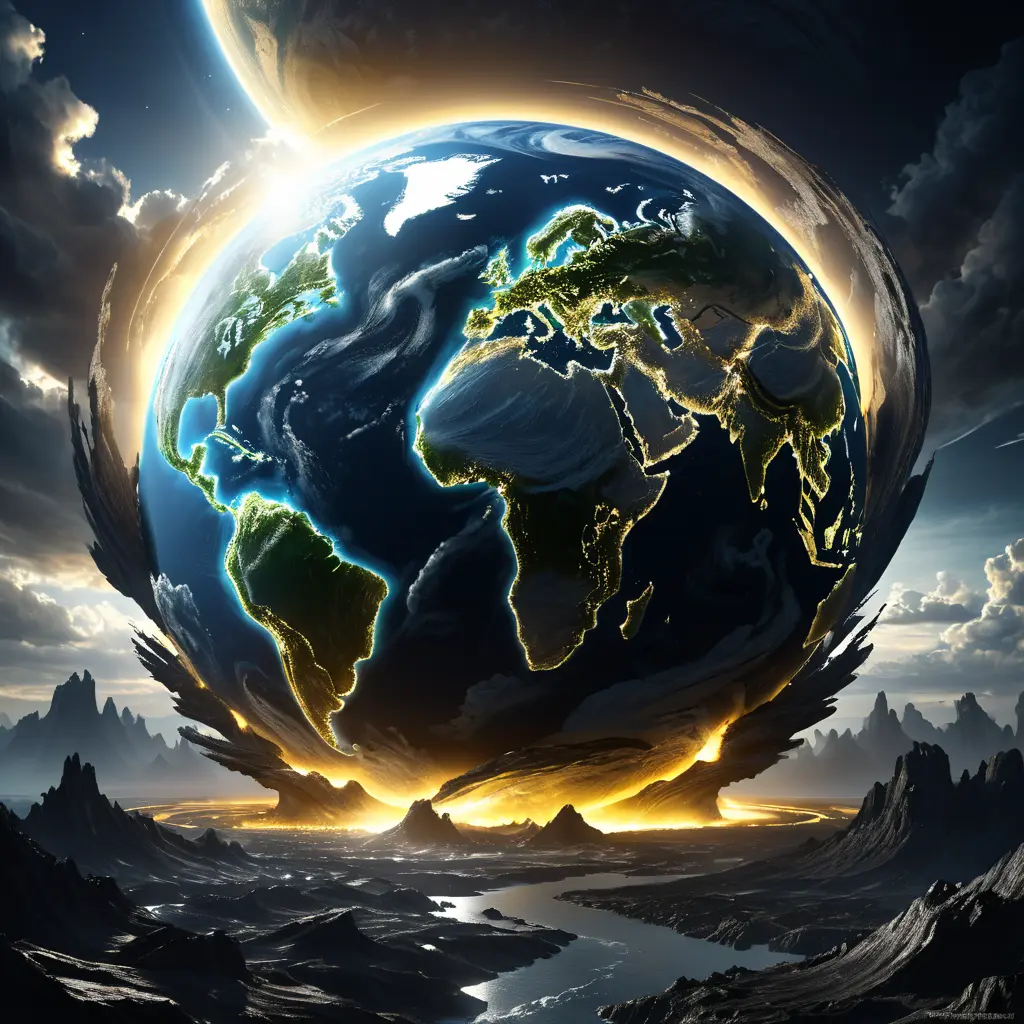 Earth going through cycles of creation and destruction, Award-Winning, Volumetric Lighting, Fantasy, Dark by Greg Rutkowski