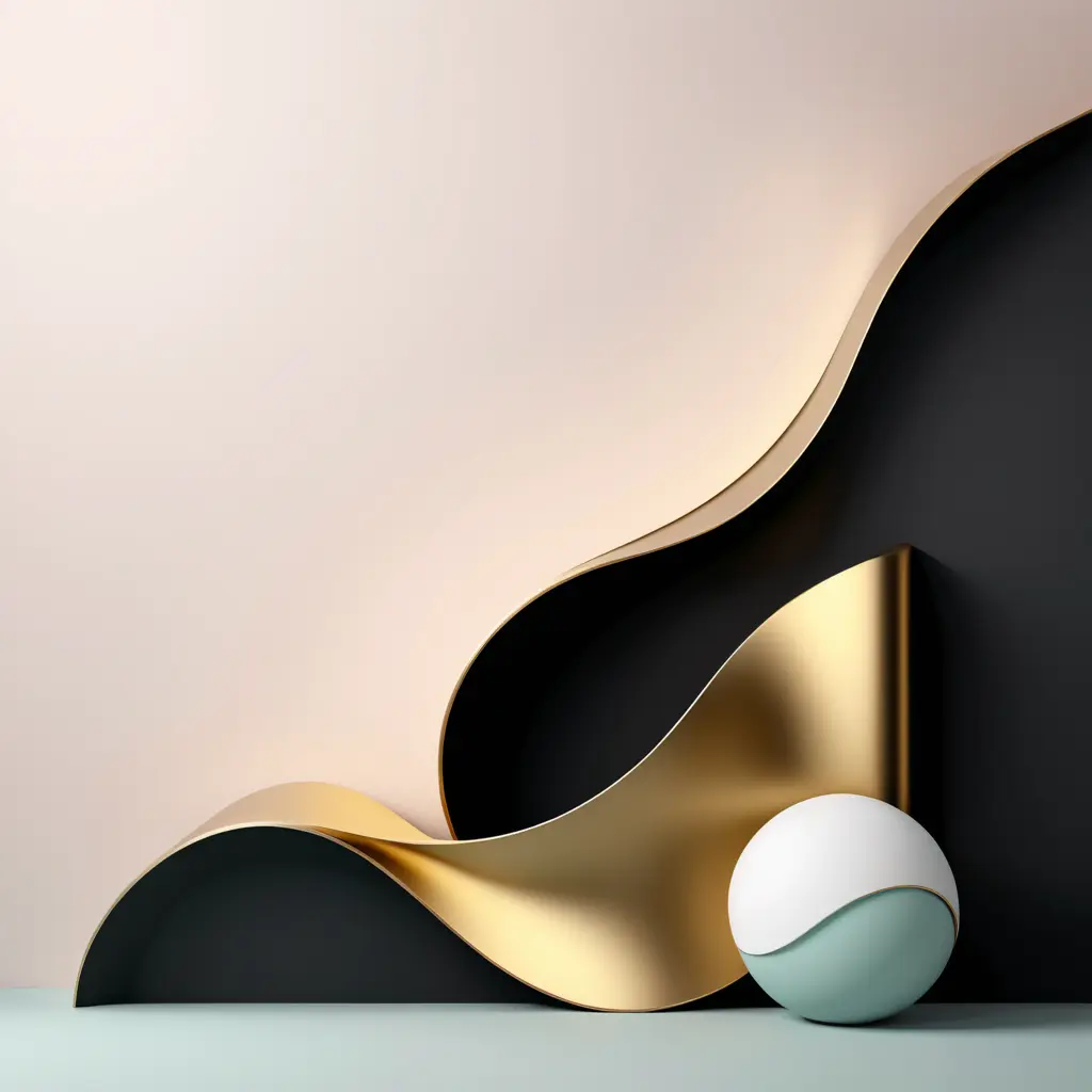 Muted tones of pastel black and gold, evoking a sense of calmness, endless muse, Minimalism, Digital Art, 3D art, Elegant