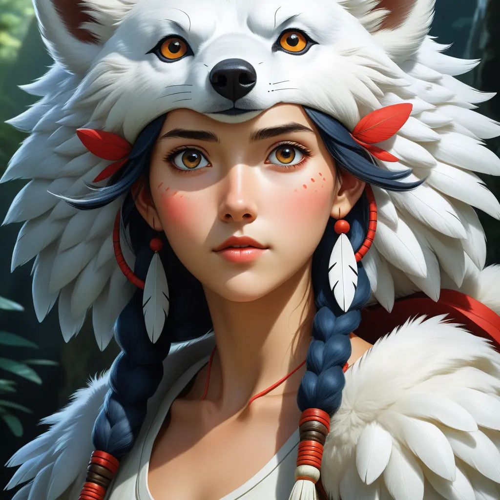 portrait of princess mononoke, 4k, 4k resolution, 8k, Hyper Detailed, Anime by Stanley Artgerm Lau