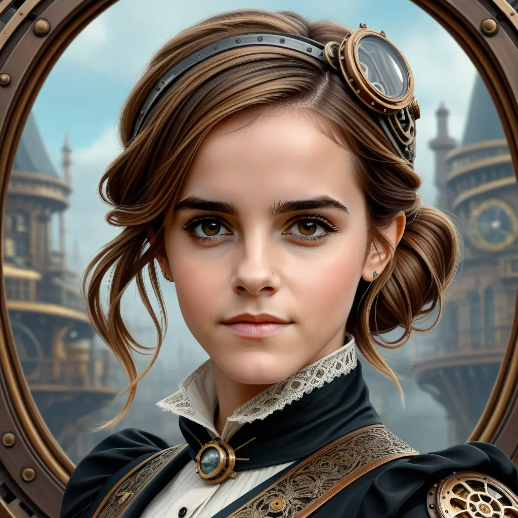 Steampunk portrait of Emma Watson, Highly Detailed, Intricate, Artstation, Beautiful, Digital Painting, Sharp Focus, Concept Art, Elegant