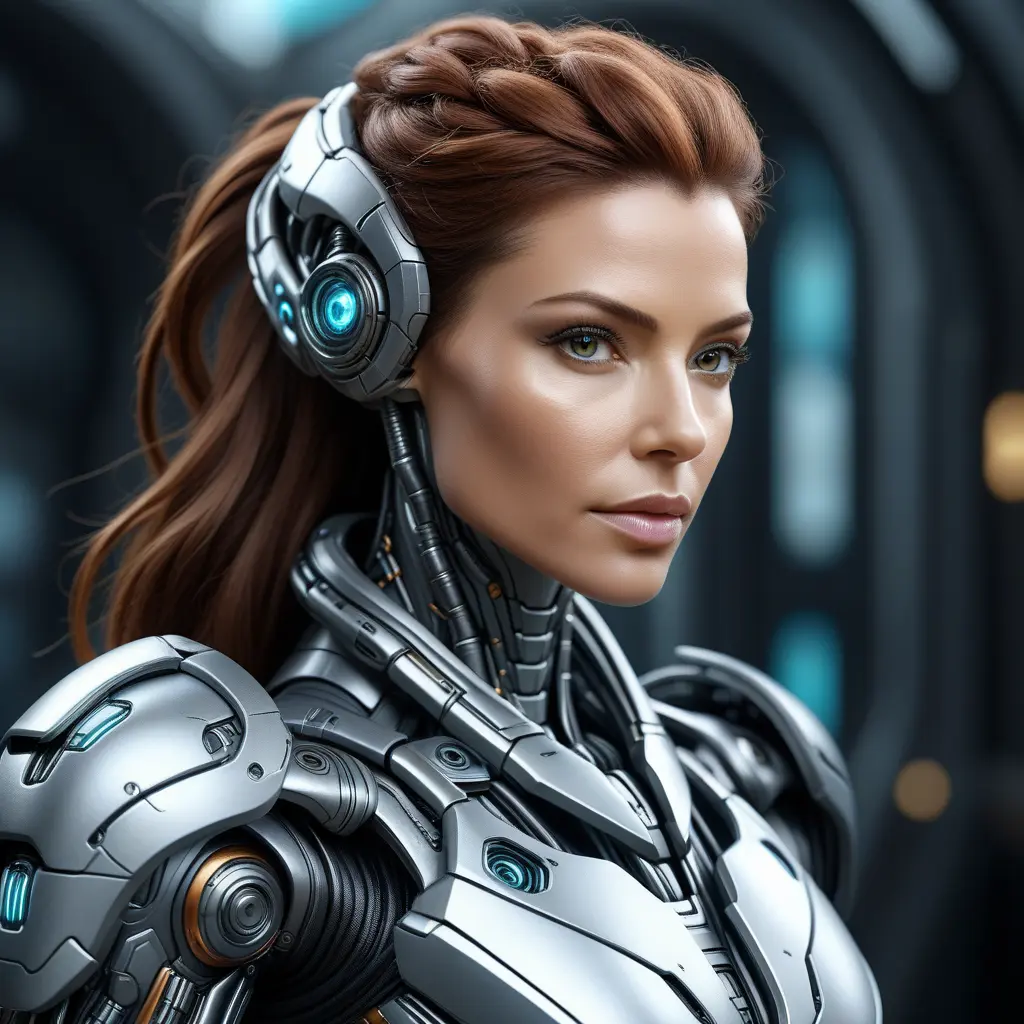 Matte portrait of a beautiful Sarah Kerrigan cyborg in the style of Stefan Kostic, 8k, High Definition, Highly Detailed, Intricate, Half Body, Realistic, Sharp Focus, Fantasy, Elegant