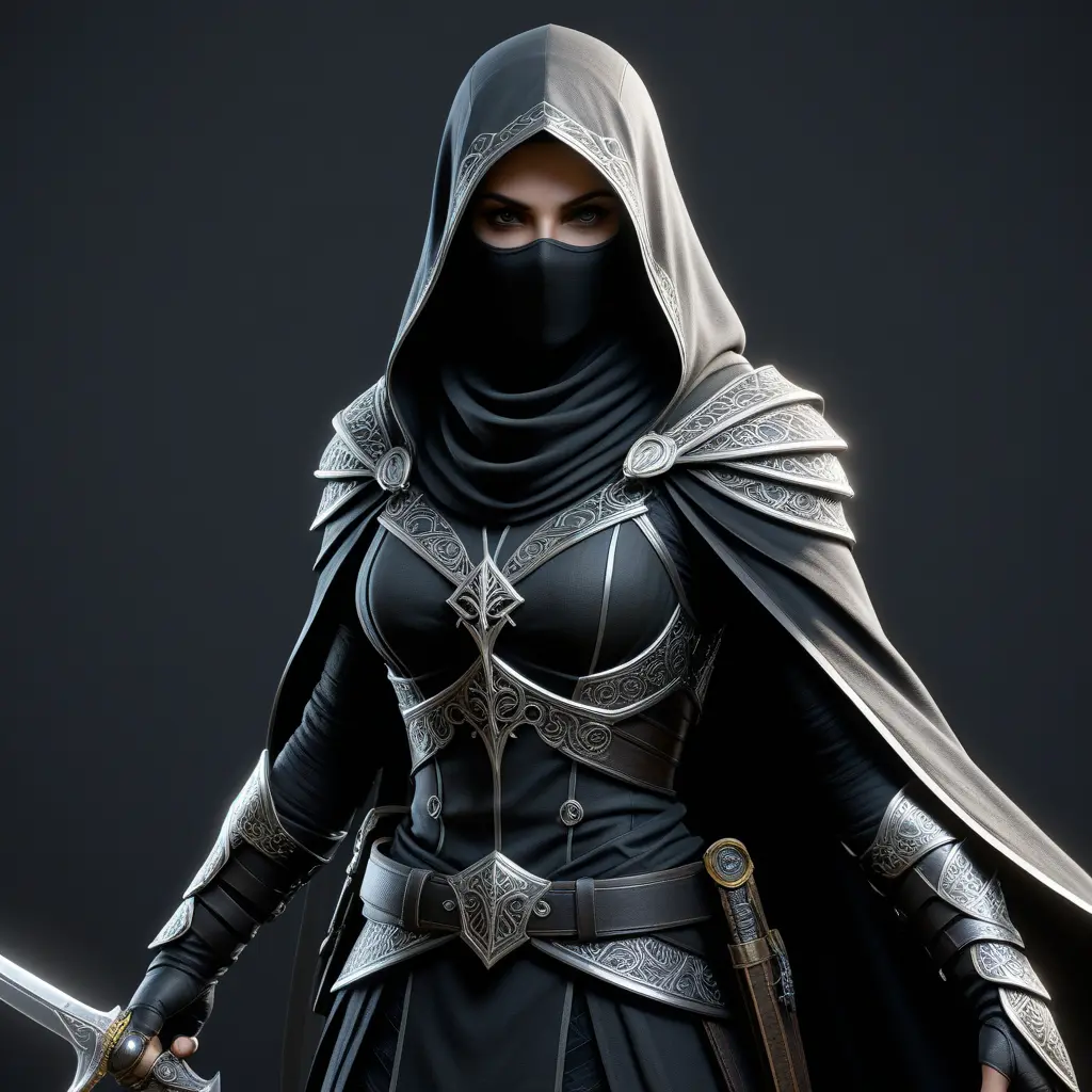 Veiled Assassin with daggers, 8k, Highly Detailed, Artstation, Illustration, Sharp Focus, Unreal Engine, Volumetric Lighting, Concept Art