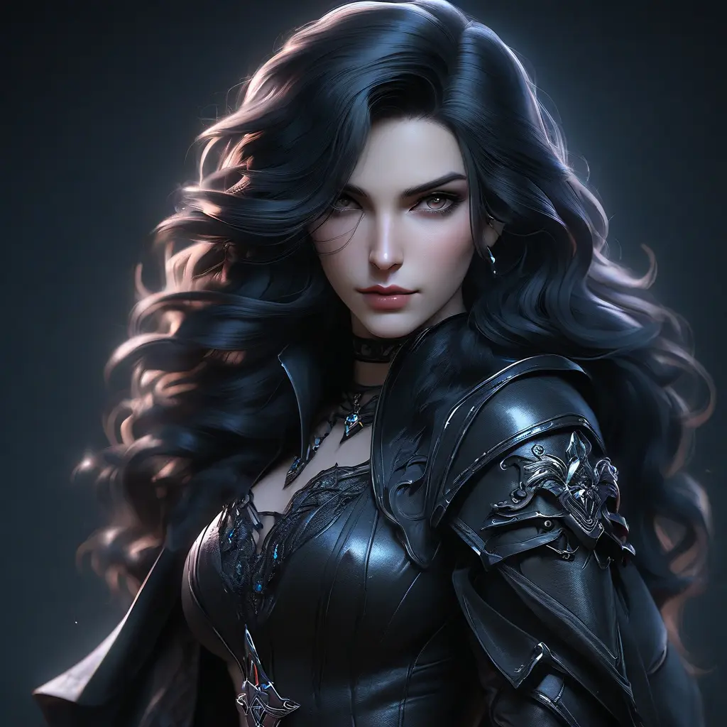 Alluring matte portrait of a beautiful Yennefer in black leather, 8k, Full Body, Realistic, Volumetric Lighting, Fantasy by Stanley Artgerm Lau, WLOP