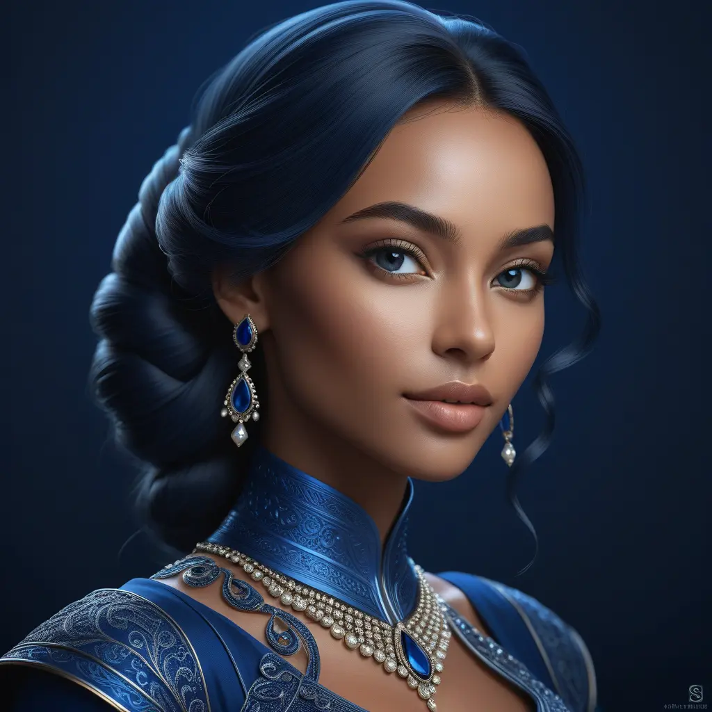 Matte portrait of the beautiful Samira in dark blue, 8k, Highly Detailed, Intricate, Realistic, Sharp Focus, Volumetric Lighting, Fantasy, Elegant by Stanley Artgerm Lau, WLOP, Stefan Kostic