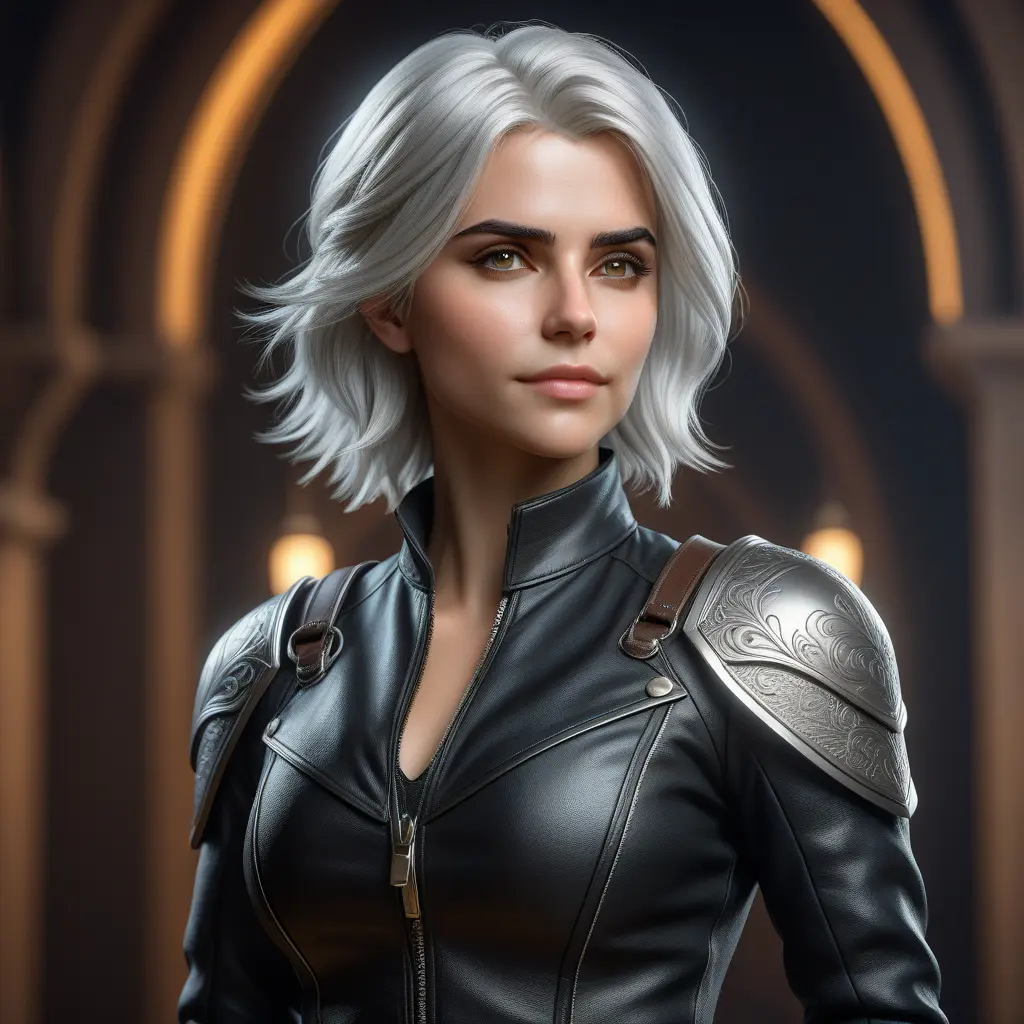 Alluring matte full body portrait of a beautiful Ciri wearing a black leather suit, 8k, Highly Detailed, Intricate, Realistic, Sharp Focus, Volumetric Lighting, Fantasy, Elegant by Stanley Artgerm Lau, WLOP